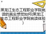 黑龙江生态工程职业学院就读的真实感觉如何(黑龙江生态工程职业学院就读体验)