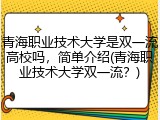 青海职业技术大学是双一流高校吗，简单介绍(青海职业技术大学双一流？)