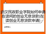 武汉民政职业学院如何申请在读间的创业无息贷款(在读创业无息贷款申请)