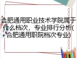 合肥通用职业技术学院属于什么档次，专业排行分析(合肥通用职院档次专业)