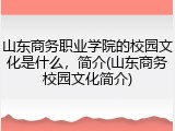 山东商务职业学院的校园文化是什么，简介(山东商务校园文化简介)