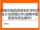 湖南中医药高等专科学校招生计划详细分析(湖南中医药高专招生解析)
