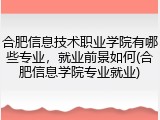 合肥信息技术职业学院有哪些专业，就业前景如何(合肥信息学院专业就业)