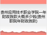 贵州应用技术职业学院一年财政拨款大概多少钱(贵州职院年财政拨款)
