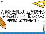 安徽冶金科技职业学院什么专业最好，一年招多少人(安徽冶金学院招生)