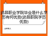 武昌职业学院毕业是什么学历有何优势(武昌职院学历优势)
