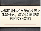 安徽职业技术学院的校园文化是什么，简介(安徽职院校园文化简述)