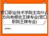 营口职业技术学院主攻什么方向有哪些王牌专业(营口职院王牌专业)