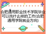 合肥通用职业技术学院毕业可以找什么样的工作(合肥通用学院就业方向)