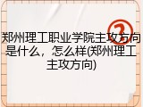 郑州理工职业学院主攻方向是什么，怎么样(郑州理工主攻方向)