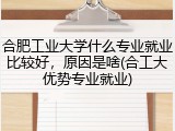 合肥工业大学什么专业就业比较好，原因是啥(合工大优势专业就业)