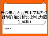 长沙电力职业技术学院招生计划详细分析(长沙电力招生解析)