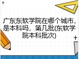 广东东软学院在哪个城市，是本科吗，第几批(东软学院本科批次)