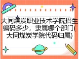 大同煤炭职业技术学院招生编码多少，隶属哪个部门(大同煤炭学院代码归属)