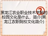 黑龙江农业职业技术学院的校园文化是什么，简介(黑龙江农职院校文化简介)