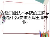 安徽职业技术学院的王牌专业是什么(安徽职院王牌专业)