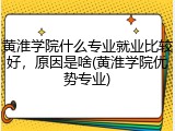 黄淮学院什么专业就业比较好，原因是啥(黄淮学院优势专业)
