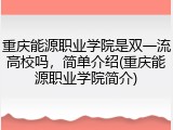 重庆能源职业学院是双一流高校吗，简单介绍(重庆能源职业学院简介)