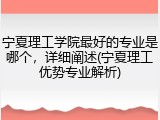 宁夏理工学院最好的专业是哪个，详细阐述(宁夏理工优势专业解析)