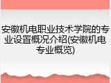 安徽机电职业技术学院的专业设置概况介绍(安徽机电专业概览)
