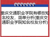 重庆交通职业学院有哪些知名校友，简单分析(重庆交通职业学院知名校友分析)