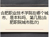 合肥职业技术学院在哪个城市，是本科吗，第几批(合肥职院城市批次)