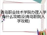 青岛职业技术学院办理入学有什么攻略没(青岛职院入学攻略)