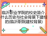 临沂职业学院的校史简介，什么历史与社会背景下建校的(临沂职院建校背景)
