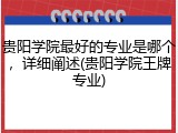 贵阳学院最好的专业是哪个，详细阐述(贵阳学院王牌专业)