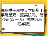 杭州电子科技大学信息工程学院是双一流高校吗，简单介绍(双一流？杭电信息工程学院)