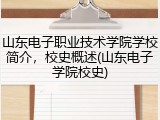 山东电子职业技术学院学校简介，校史概述(山东电子学院校史)