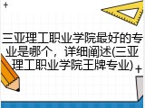 三亚理工职业学院最好的专业是哪个，详细阐述(三亚理工职业学院王牌专业)
