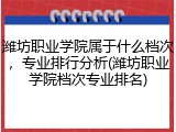 潍坊职业学院属于什么档次，专业排行分析(潍坊职业学院档次专业排名)