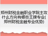 郑州财税金融职业学院主攻什么方向有哪些王牌专业(郑州财税金融专业优势)