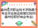 惠州经济职业技术学院哪个专业毕业就业前景比较好(惠州经职好就业专业)