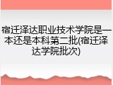 宿迁泽达职业技术学院是一本还是本科第二批(宿迁泽达学院批次)