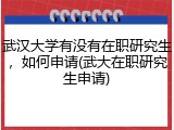 武汉大学有没有在职研究生，如何申请(武大在职研究生申请)