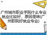 广州城市职业学院什么专业就业比较好，原因是啥(广州职院好就业专业)