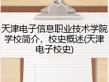 天津电子信息职业技术学院学校简介，校史概述(天津电子校史)