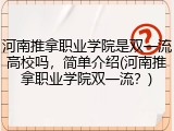 河南推拿职业学院是双一流高校吗，简单介绍(河南推拿职业学院双一流？)