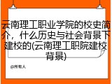 云南理工职业学院的校史简介，什么历史与社会背景下建校的(云南理工职院建校背景)