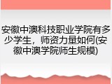 安徽中澳科技职业学院有多少学生，师资力量如何(安徽中澳学院师生规模)