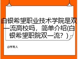 白银希望职业技术学院是双一流高校吗，简单介绍(白银希望职院双一流？)