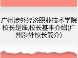 广州涉外经济职业技术学院校长是谁,校长基本介绍(广州涉外校长简介)
