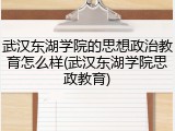 武汉东湖学院的思想政治教育怎么样(武汉东湖学院思政教育)