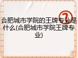 合肥城市学院的王牌专业是什么(合肥城市学院王牌专业)