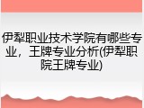 伊犁职业技术学院有哪些专业，王牌专业分析(伊犁职院王牌专业)