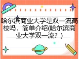 哈尔滨商业大学是双一流高校吗，简单介绍(哈尔滨商业大学双一流？)