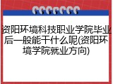资阳环境科技职业学院毕业后一般能干什么呢(资阳环境学院就业方向)