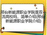 邢台新能源职业学院是双一流高校吗，简单介绍(邢台新能源职业学院介绍)